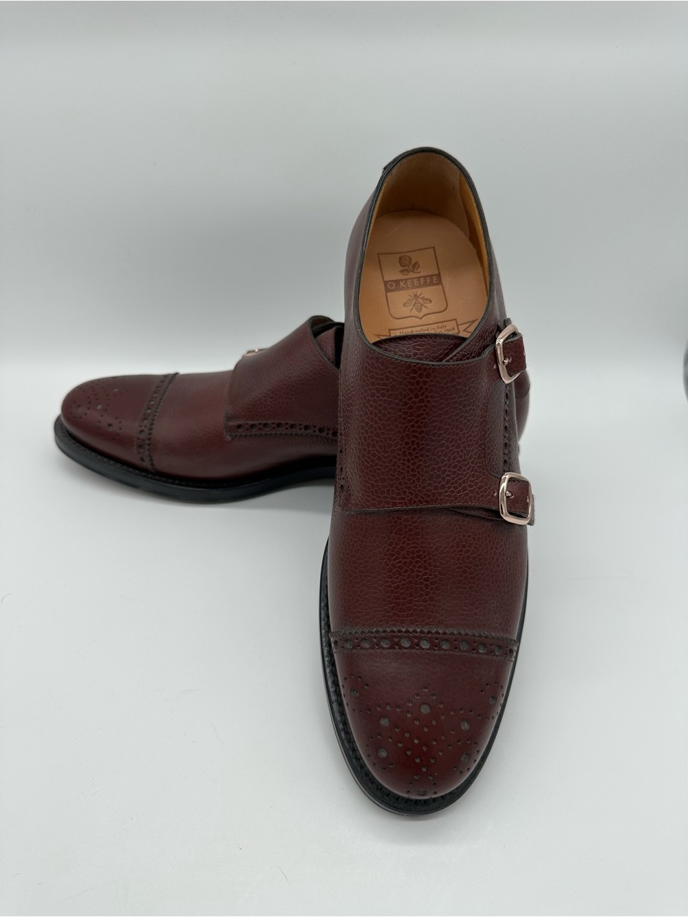 Men's Double Monk Strap Leather Dress Shoes in Burgundy - Picture 2 of 13